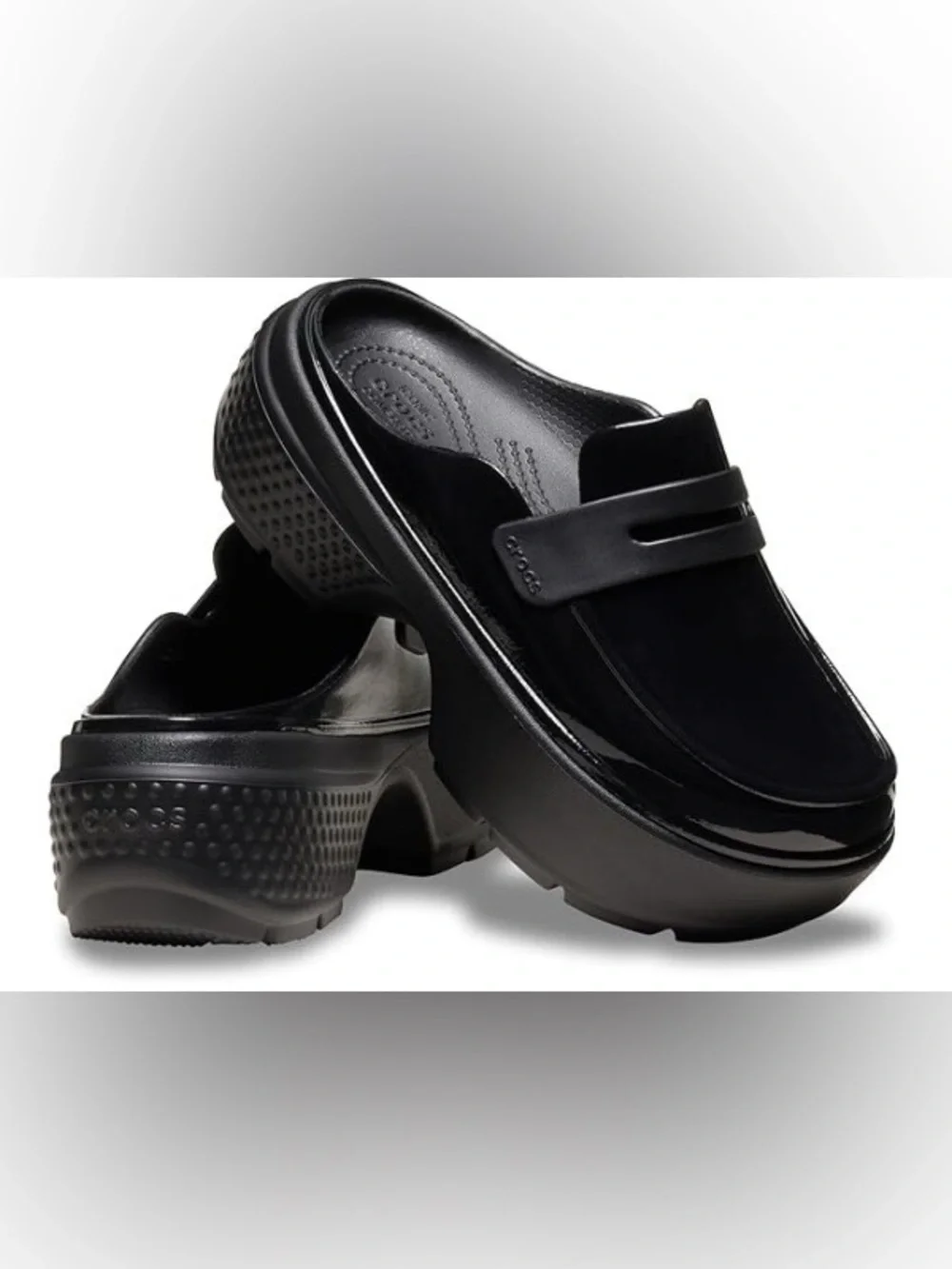 Crocs STOMP High Shine Patent Black Platform Loafers for Women - Picture 4 of 6